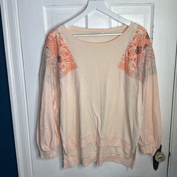 Free People Camiseta Feelin It Boho Patchwork Top in Alabaster Combo W1096 Sz S - Picture 6 of 13